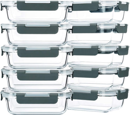 M MCIRCO 10 Pack,22 oz Glass Food Storage Containers with lids, Gray