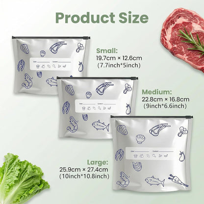 Reusable Aluminum Foil Sealable Storage Bags 30 Pcs, Thicken Stand Up Zip Lock Bags with Label for Food Vegetable Fruit Meat (10S+10M+10L)