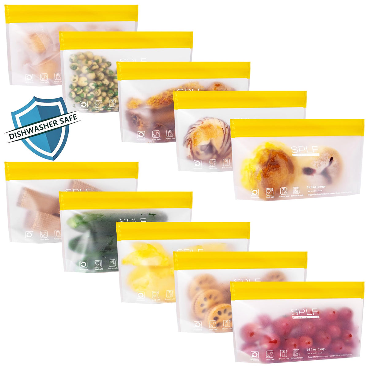 SPLF 10 Pack Stand-Up Reusable Quart Freezer Bags Dishwasher Safe