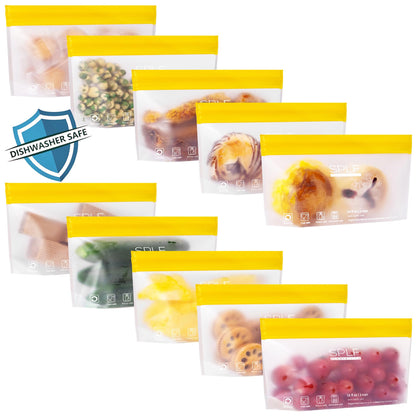 SPLF 10 Pack Stand-Up Reusable Quart Freezer Bags Dishwasher Safe
