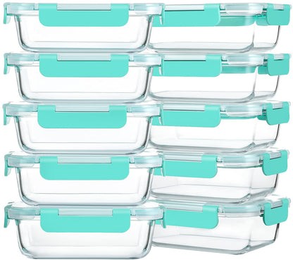 M MCIRCO 10 Pack,22 oz Glass Food Storage Containers with lids, Gray