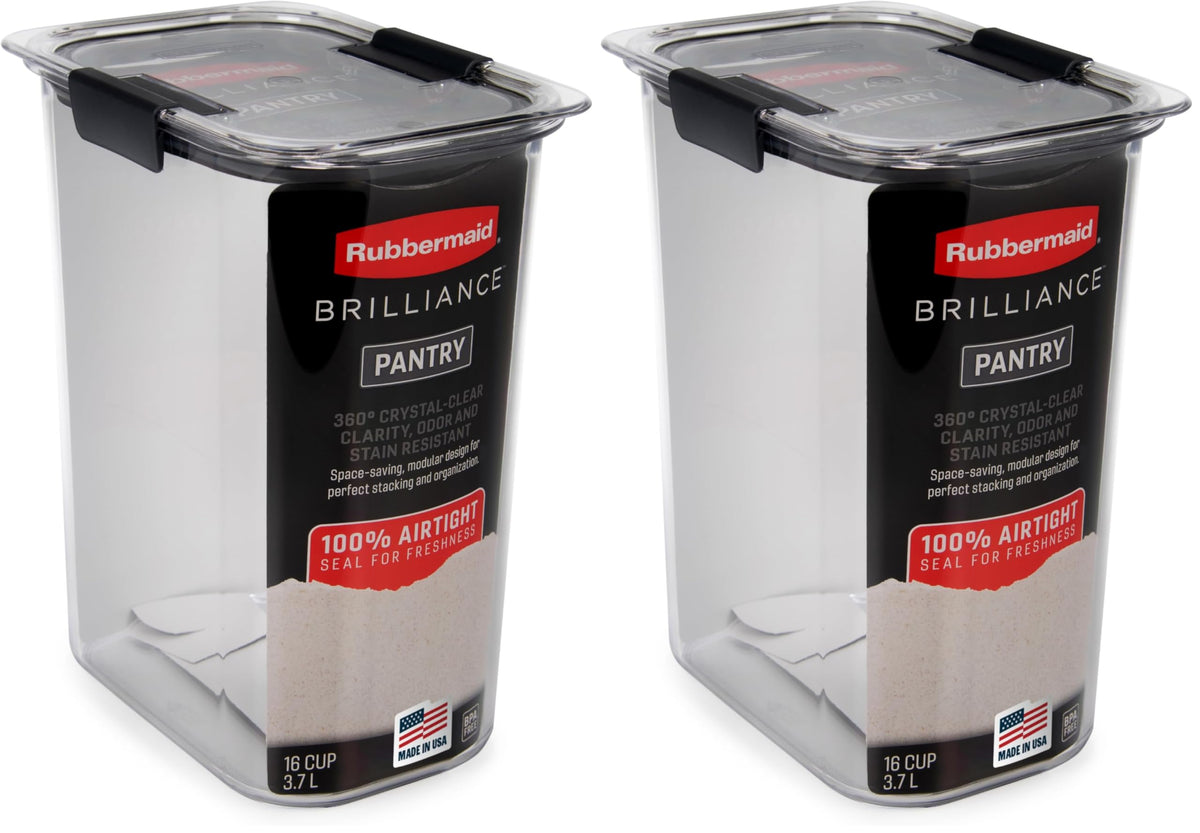 Rubbermaid Brilliance Plastic Food Storage Pantry Baking Set, 3 Containers with Lids (6 Pieces Total), BPA-Free, Clear