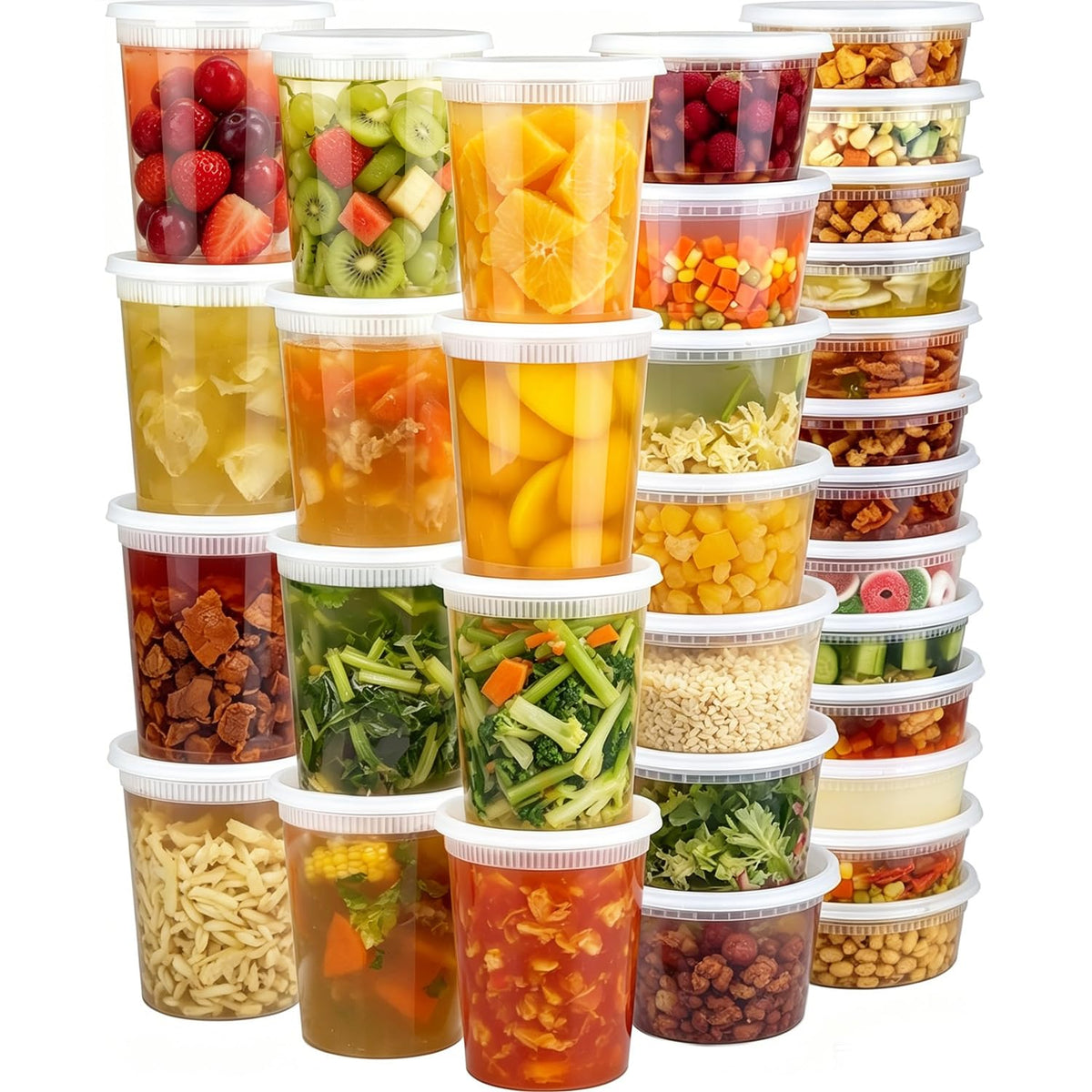 Clawsoff 60 Sets Deli Containers with Lids Disposable Plastic Food Storage
