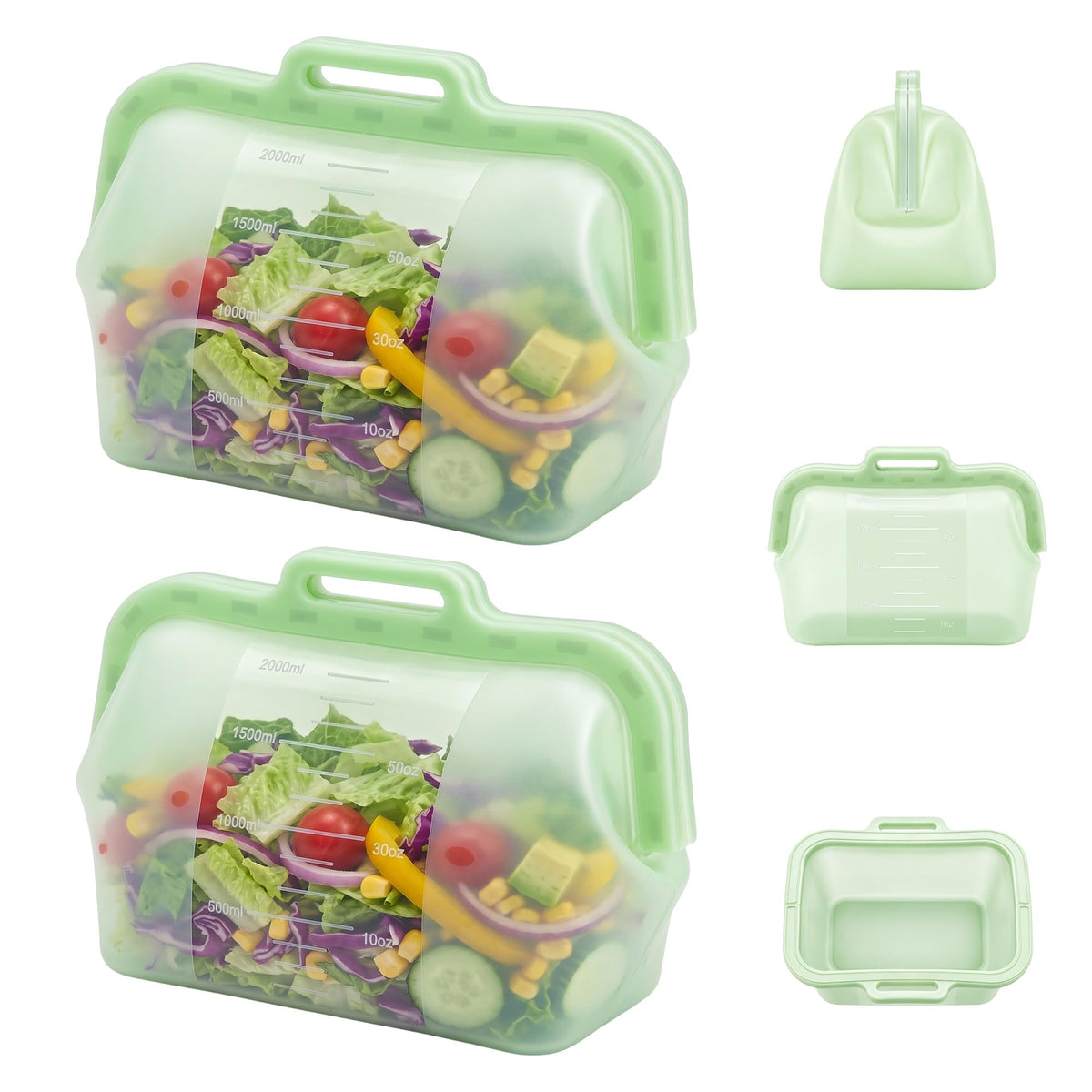 3 Pack Magnetic Seal Reusable Silicone Food Storage Bags, 68 fl oz, NUZEAK