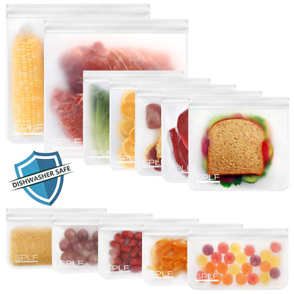 SPLF 12 Pack Dishwasher Safe Reusable Freezer Bags, Multicolor