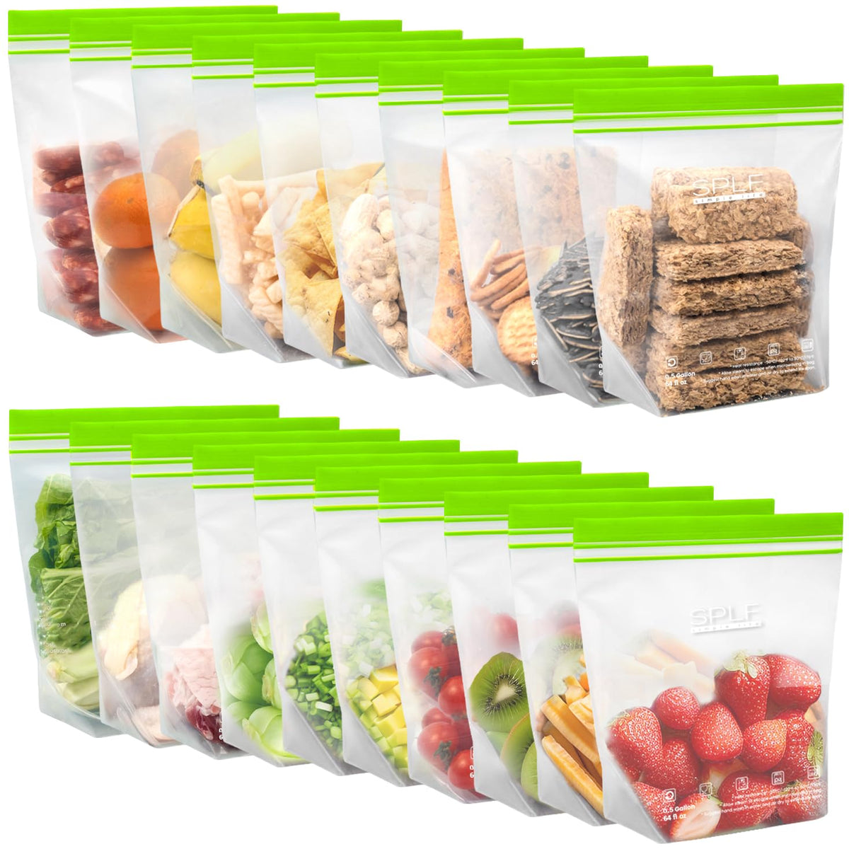 SPLF 32 Pack Reusable Food Storage Bags Dishwasher Microwave Safe