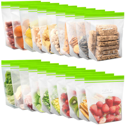 SPLF 32 Pack Reusable Food Storage Bags Dishwasher Microwave Safe