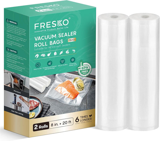FRESKO 8"x20' Vacuum Sealer Bags for Food, 2 Rolls