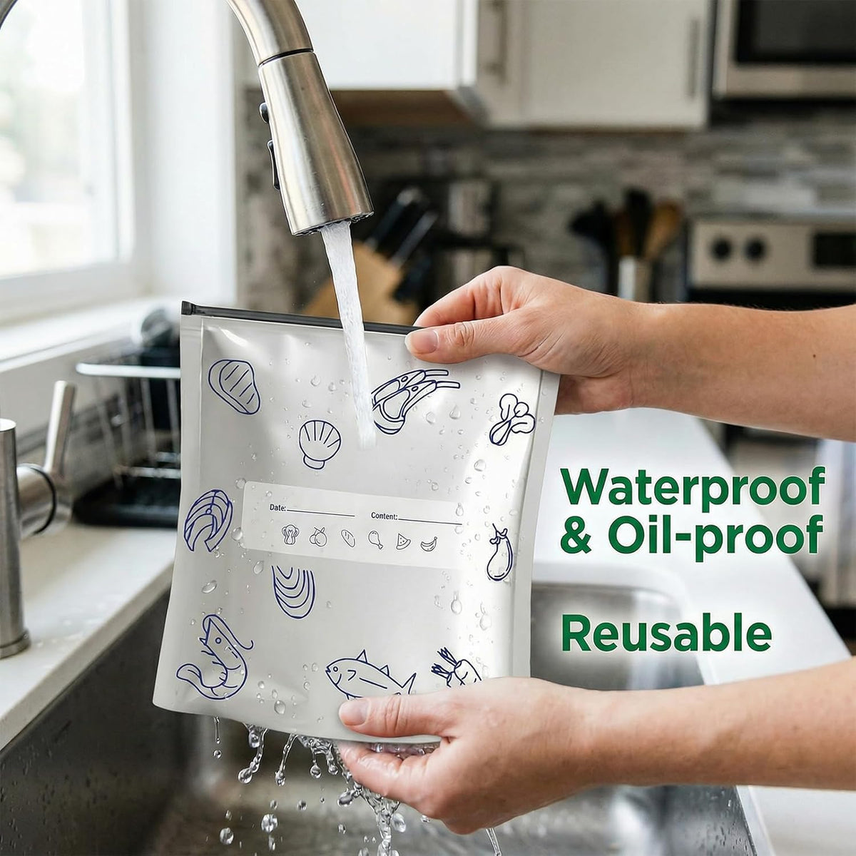 Reusable Aluminum Foil Sealable Storage Bags 30 Pcs, Thicken Stand Up Zip Lock Bags with Label for Food Vegetable Fruit Meat (10S+10M+10L)