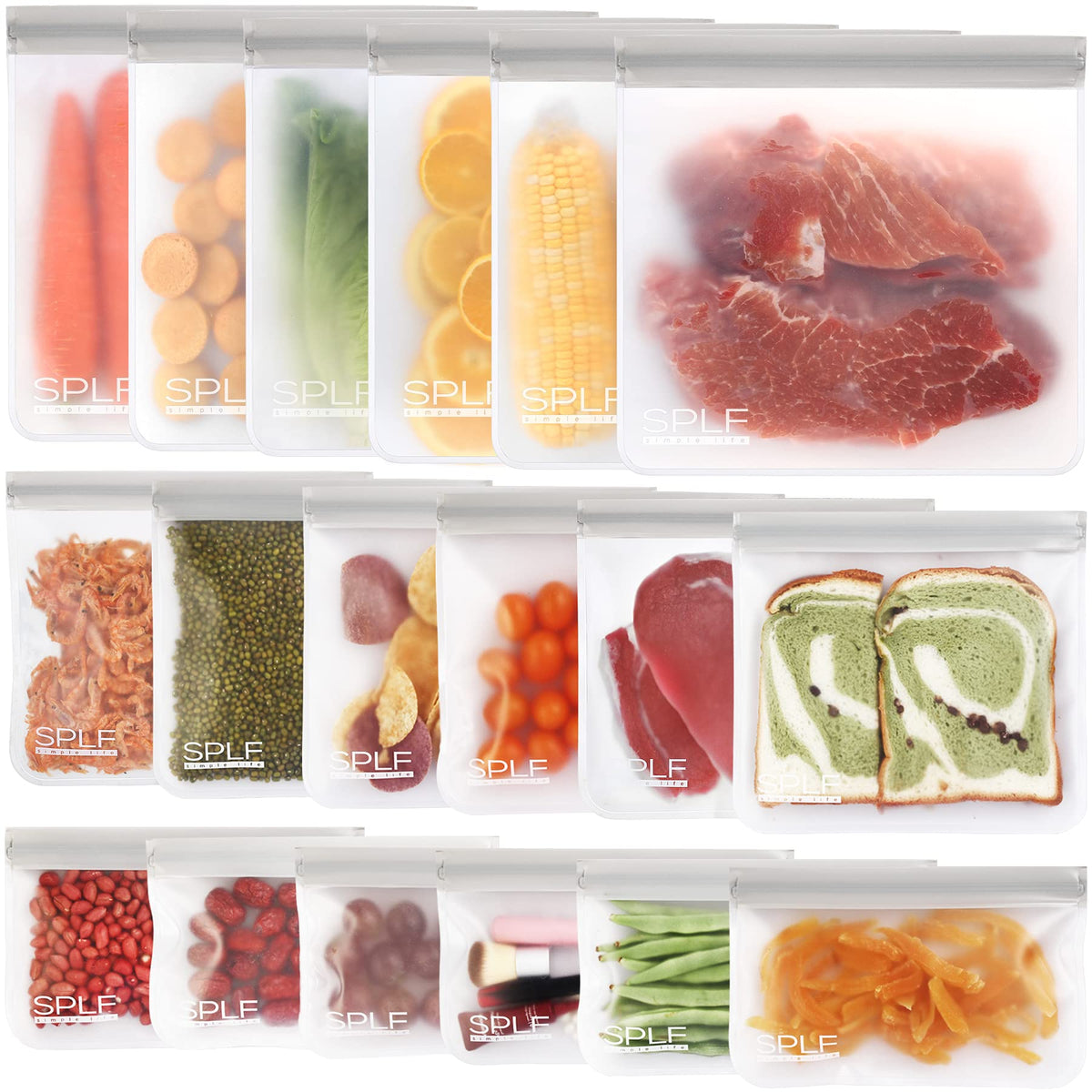 SPLF 12 Pack Dishwasher Safe Reusable Freezer Bags, Multicolor