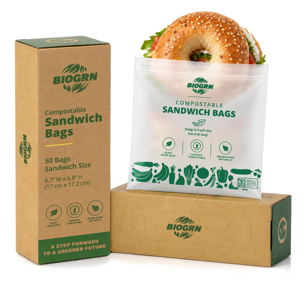 Compostable Gallon-Size Freezer Bags, 25 Count, 2.4 Mil, Extra Thick
