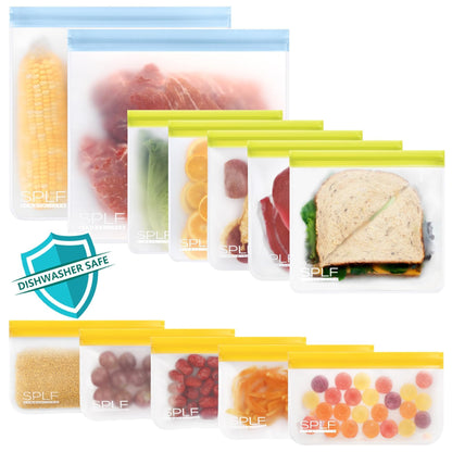 SPLF 12 Pack Dishwasher Safe Reusable Freezer Bags, Multicolor