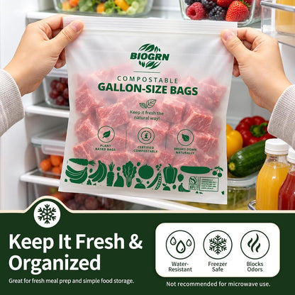 Compostable Gallon-Size Freezer Bags, 25 Count, 2.4 Mil, Extra Thick