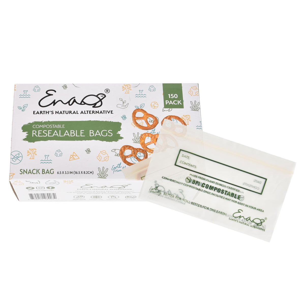 100% Compostable Food Storage Bags [Quart 100 Pack] Eco-Friendly Freezer Bags, Resealable Bags, Heavy-Duty, Reusable, Off-White by Earth's Natural Alternative