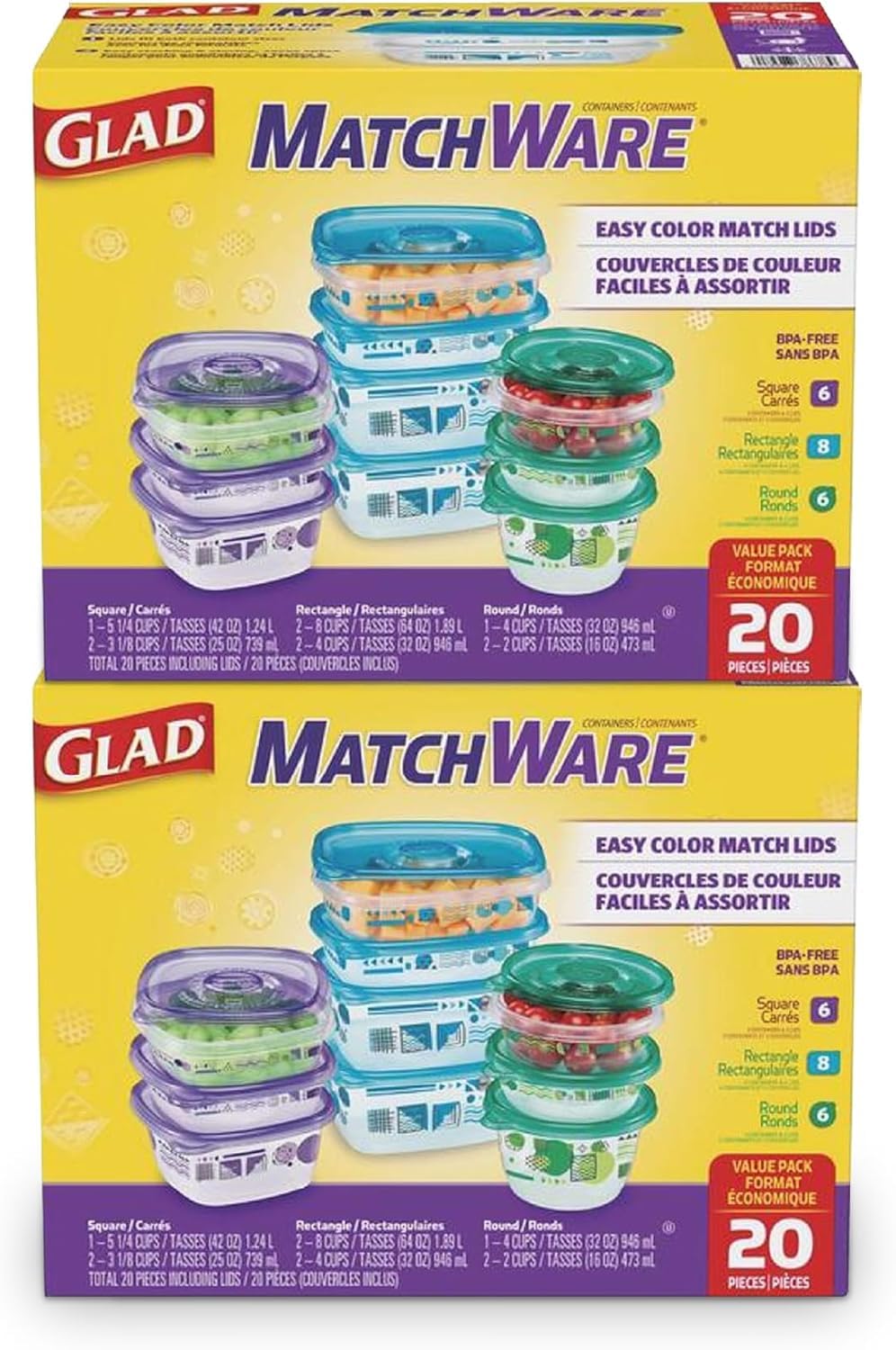 Glad GladWare MatchWare Food Storage Containers, 20 Piece Variety Pack