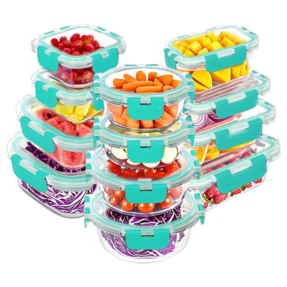 VERONES 30 Pieces Glass Food Storage Containers Set with Lids, Grey