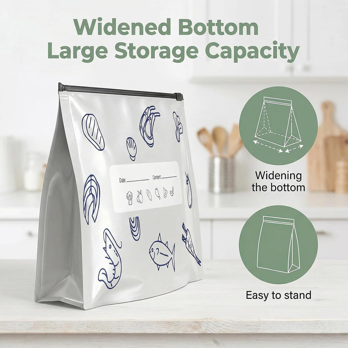 Reusable Aluminum Foil Sealable Storage Bags 30 Pcs, Thicken Stand Up Zip Lock Bags with Label for Food Vegetable Fruit Meat (10S+10M+10L)