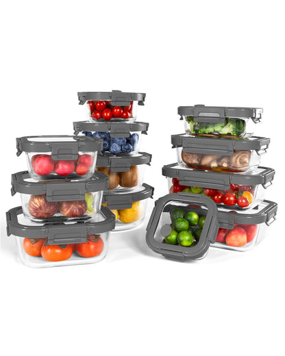10-Pack Glass Food Storage Containers with Tempered Glass Lids – Borosilicate, Airtight, Oven-Safe (-4°F~950°F), BPA-Free, 4.4 & 1.6 Cup, Leak-Proof, Dishwasher Safe (Gray)