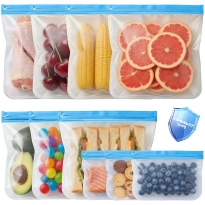 10 Pack Reusable Freezer Bags, Leakproof Reusable Silicone Food Storage Bags BPA Free Contaizers, Snack Sandwich Gallon Bags for Meal Prep, Marinate Meat, Salad Fruit, Veggies, Lunch, Travel, Kitchen