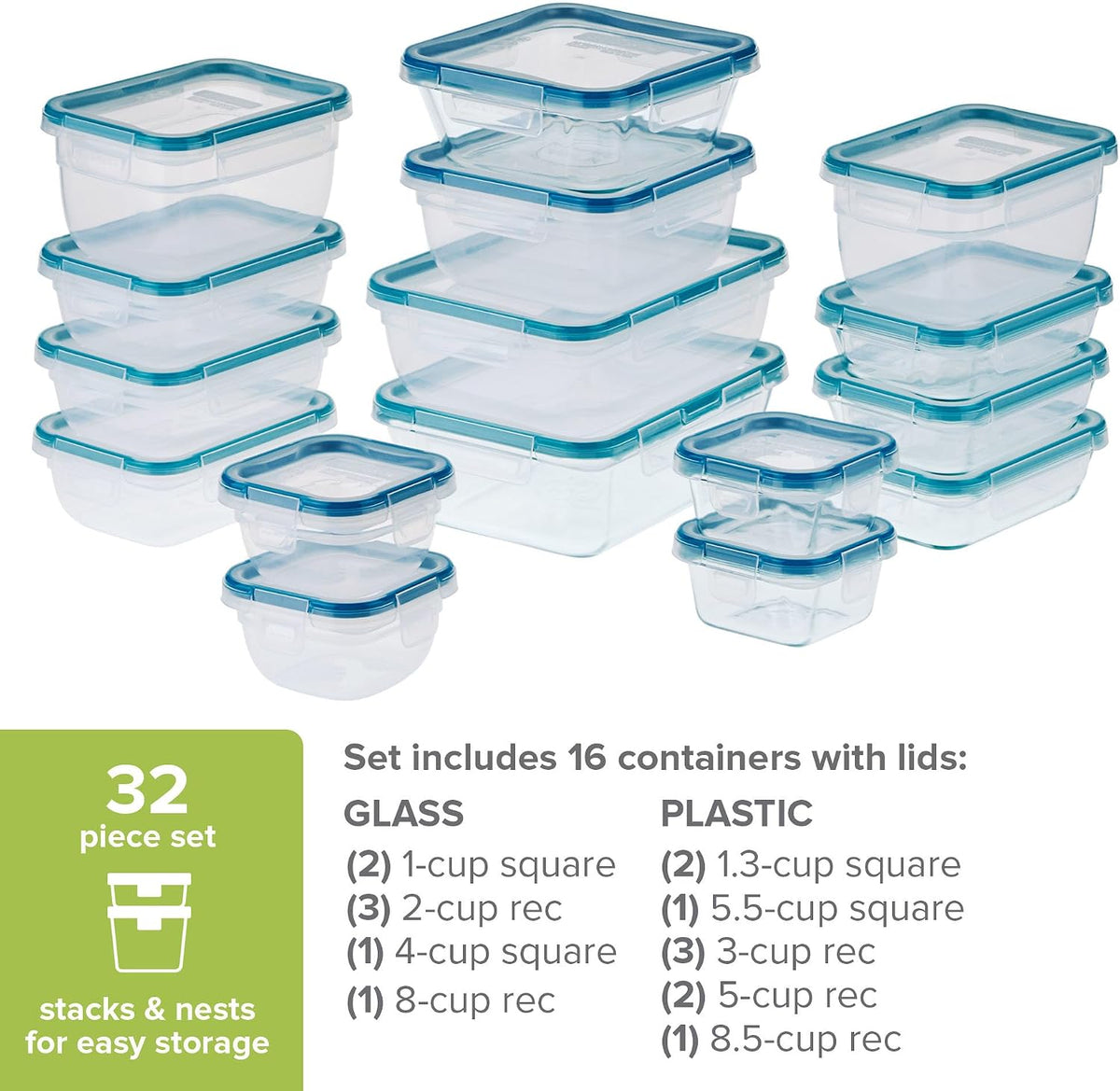 Snapware Glass & Plastic Mix Total Solution (16-Pack) Food Storage Set