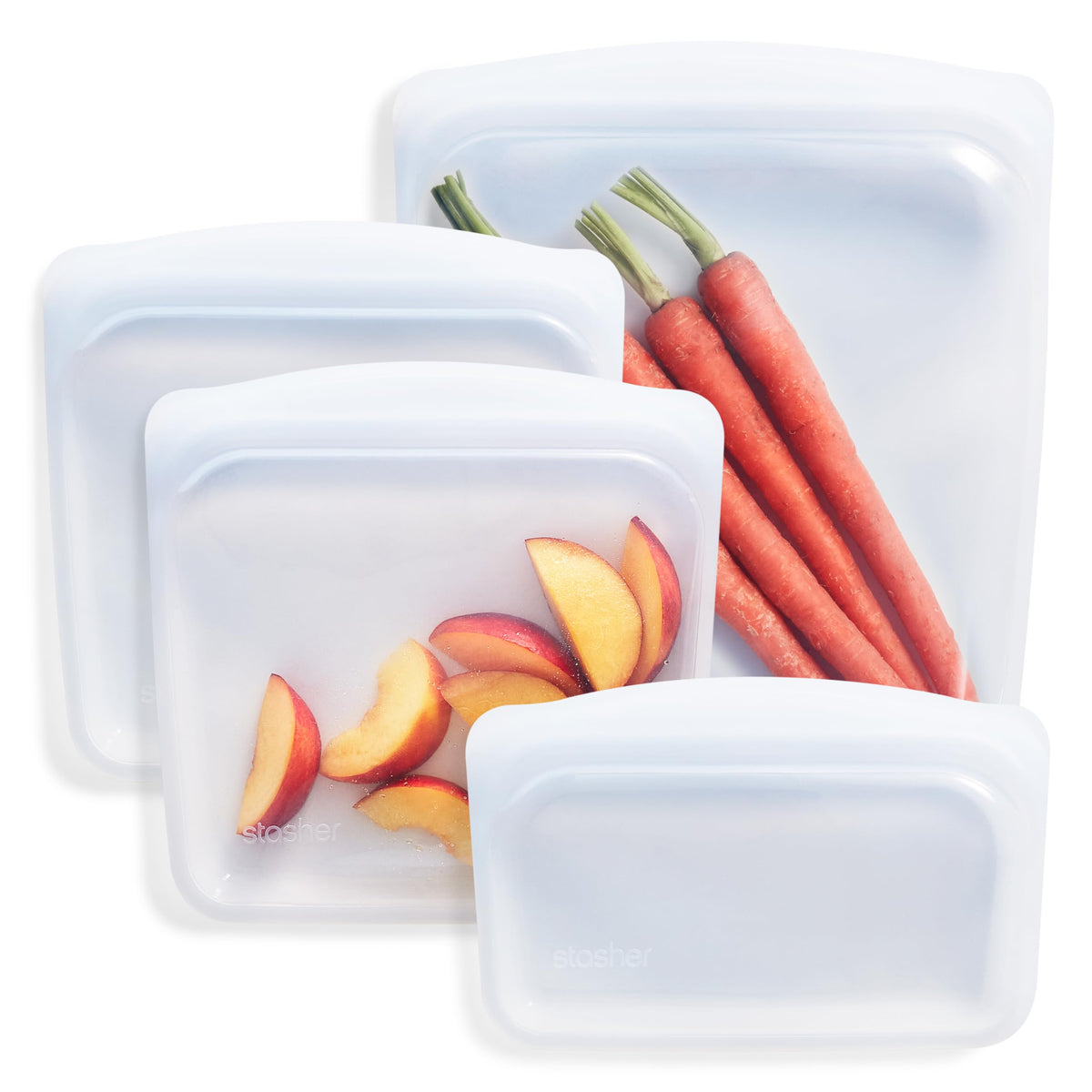 Stasher Premium Reusable Silicone Food Storage Bags, 4-Pack, Clear