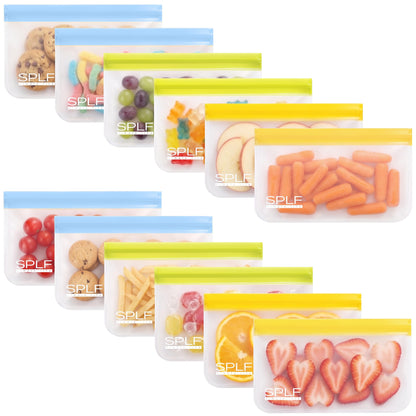 SPLF 12 Pack Dishwasher Safe Reusable Freezer Bags, Multicolor