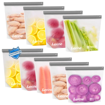 Lerine Stand Up Reusable Freezer Bags Dishwasher Safe, 10 Pack, Muliticolor