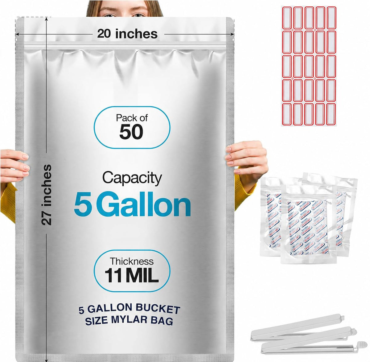 50 PCS 1 Gallon Mylar Bags for Long Term Food Storage