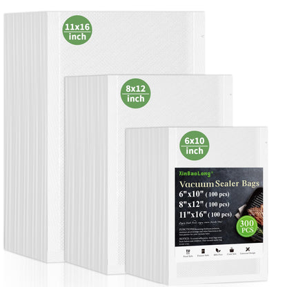 Vacuum Sealer Bags, 11"x16" Gallon, 8"x12" Quart, 6"x10" Pint, 150Pcs