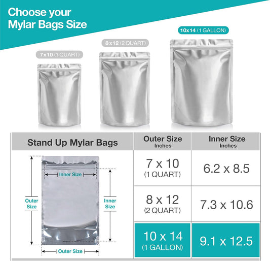 50 PCS 1 Gallon Mylar Bags for Long Term Food Storage