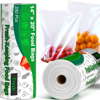 Food Bags, 14" X 20" Plastic Produce Bags Roll, Fresh-Keeping Clear Plastic Bags for Food, Fruit, Vegetable, Bread, Kitchen, freezer, Supermarket, 350 Produce Bags/Roll (1 Rolls)