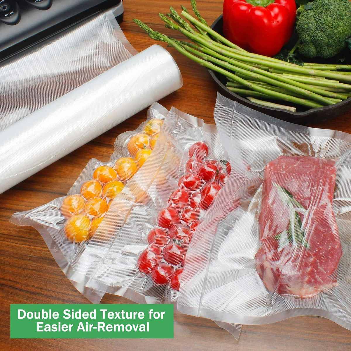 Vacuum Sealer Bags Rolls Compatible with FoodSaver 4-Pack 11" x 25' Vacuum Seal Rolls Fit Inside Machine Double-Side Embossed BPA-Free Bags for Sous Vide or Food Storage (Total 100 Feet)