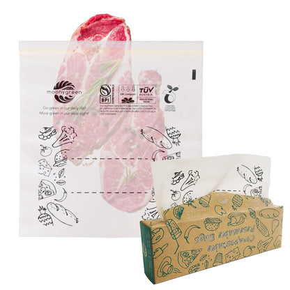 Compostable Food Storage Bags, Large Gallon Resealable Freezer Bags, 50 Count, 10.5 x 10.6 inches, PFAS & BPA FREE, Certified US BPI ASTM D6400 Europe OK Compost