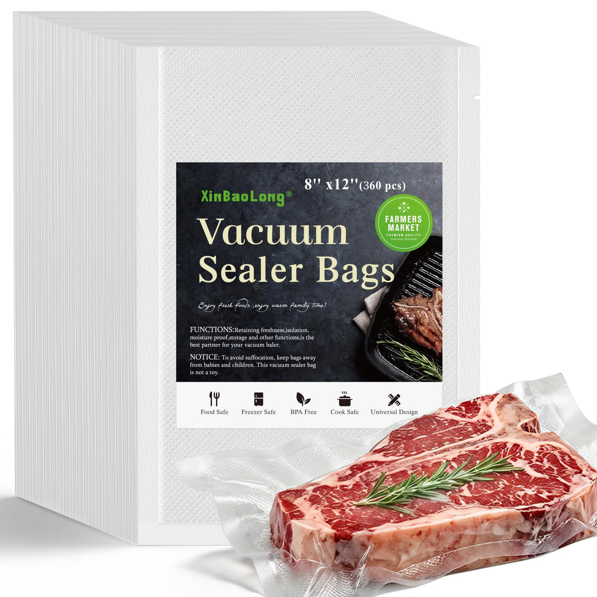 Vacuum Sealer Bags, 11"x16" Gallon, 8"x12" Quart, 6"x10" Pint, 150Pcs