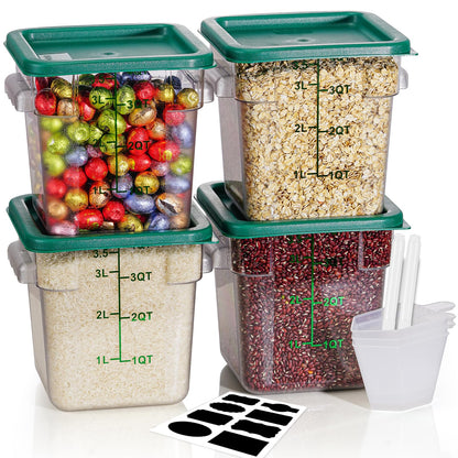 4QT 4PCS NSF Commercial Clear Food Storage Containers with Lids(RED)