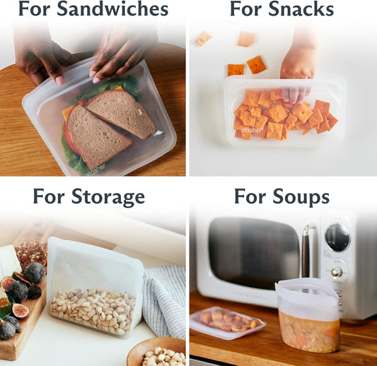 Stasher Premium Reusable Silicone Storage Bags, 4-Pack Starter Kit, Clear