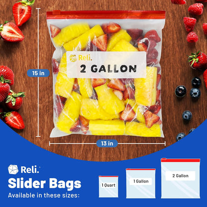 Reli. 2 Gallon Food Storage Bags (50pk) | Resealable Storage With Sliders