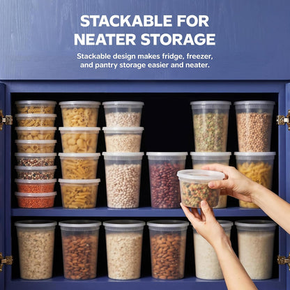 GUSTO 32 oz Plastic Deli Containers with Lids [24 Sets] Food Storage