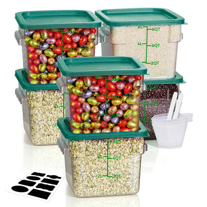 4QT 4PCS NSF Commercial Clear Food Storage Containers with Lids(RED)