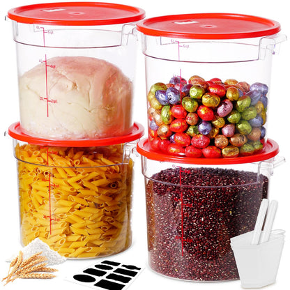 4QT 4PCS NSF Commercial Clear Food Storage Containers with Lids(RED)