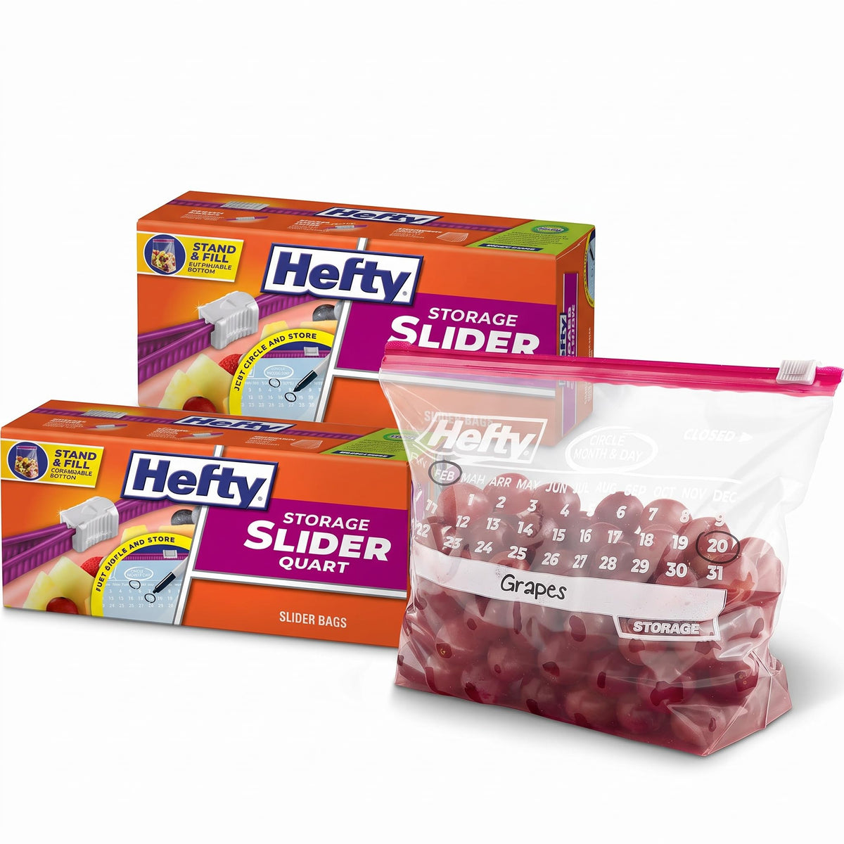 Hefty Calendar Slider Storage Bags, Half Gallon Size, 4pk, 32ct (128 Total)