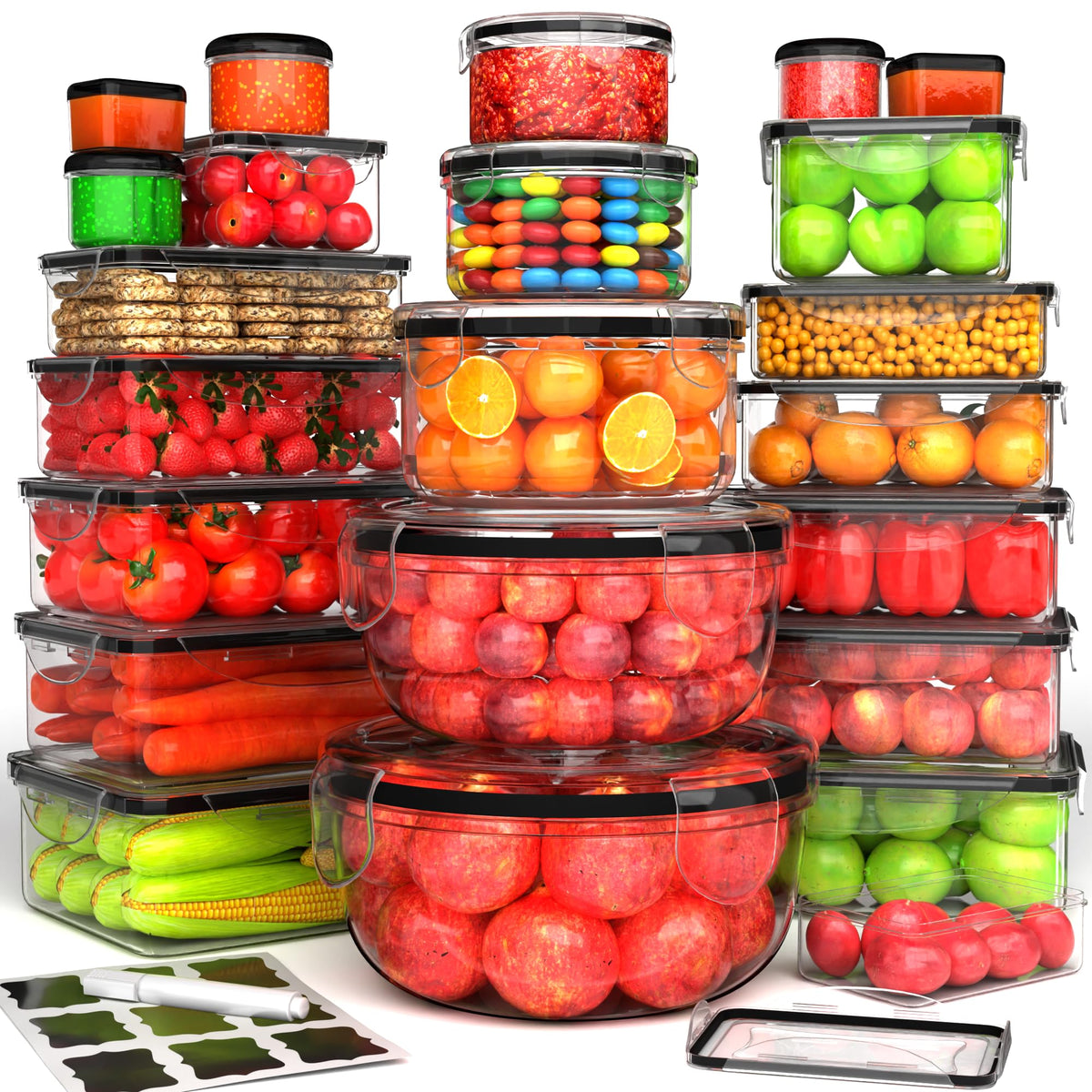 56 PCS Food Storage Containers with Lids Airtight (28 Boxes - 28 Lids)