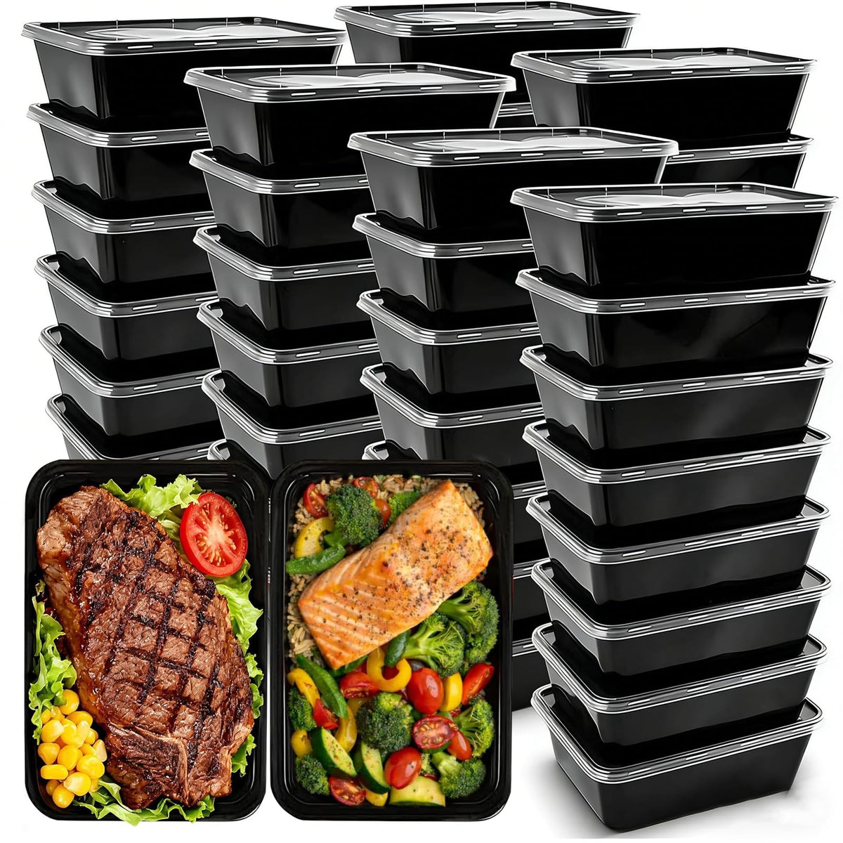 50-Pack Meal Prep Containers, Single Compartment with lids, 26 OZ.