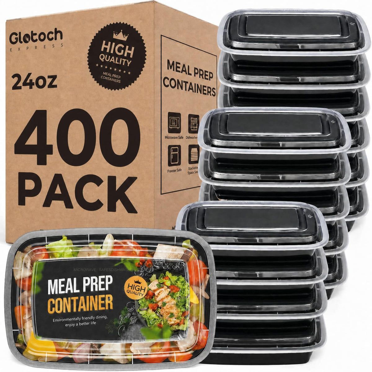 Meal Prep Containers 24oz-100 Pack (200-Piece) Reusable Food Storage Containers with Lids Microwave, Freezer, Dishwasher Safe - Leakproof & BPA Free Durable Plastic Bento Box for To Go Take Out