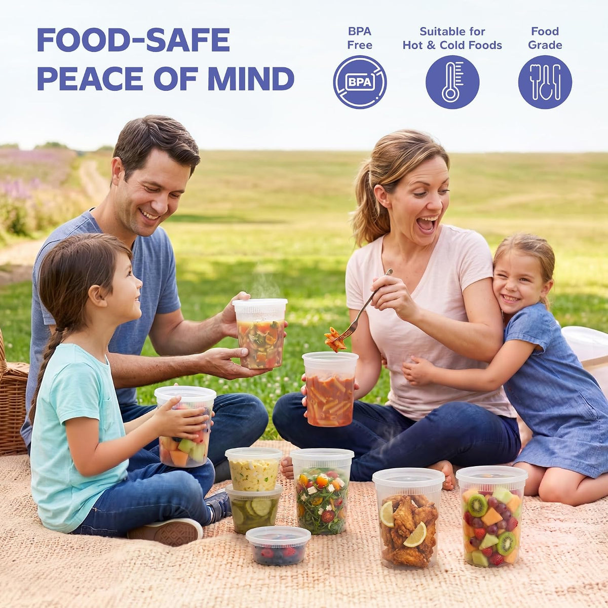 GUSTO 32 oz Plastic Deli Containers with Lids [24 Sets] Food Storage