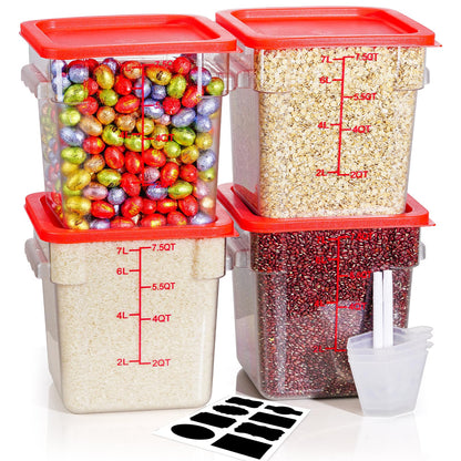 4QT 4PCS NSF Commercial Clear Food Storage Containers with Lids(RED)