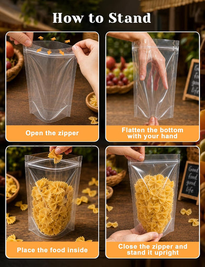 FireKylin 100Pcs Resealable Stand Up Bags, Clear 3.9"x5.9" Food Pouches