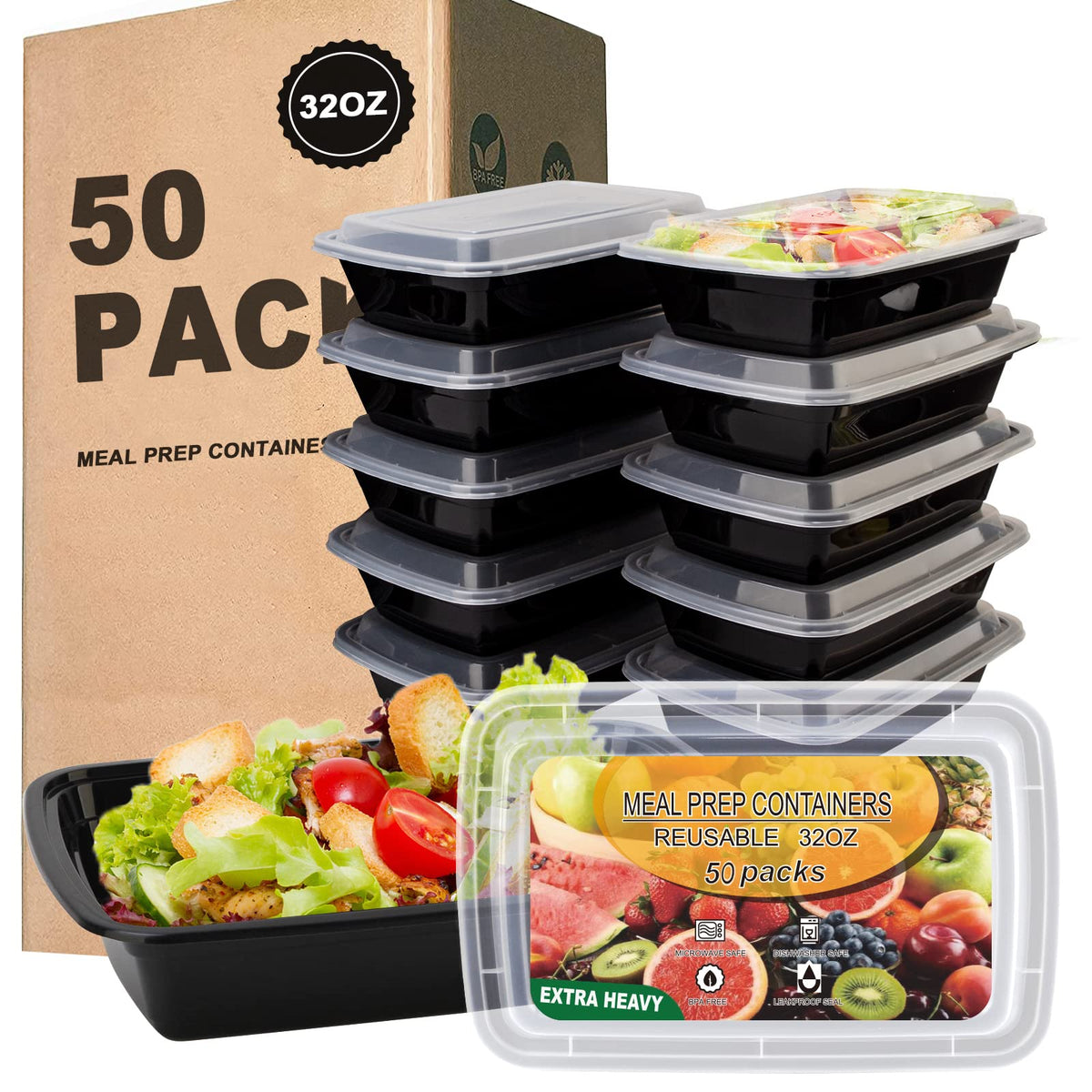 Ezalia 15 Pack- Meal Prep Containers 32oz, Plastic Food Prep Containers Reusable, Leakproof To Go Food Containers with Lids, BPA-Free, Microwave/Dishwasher/Freezer Safe