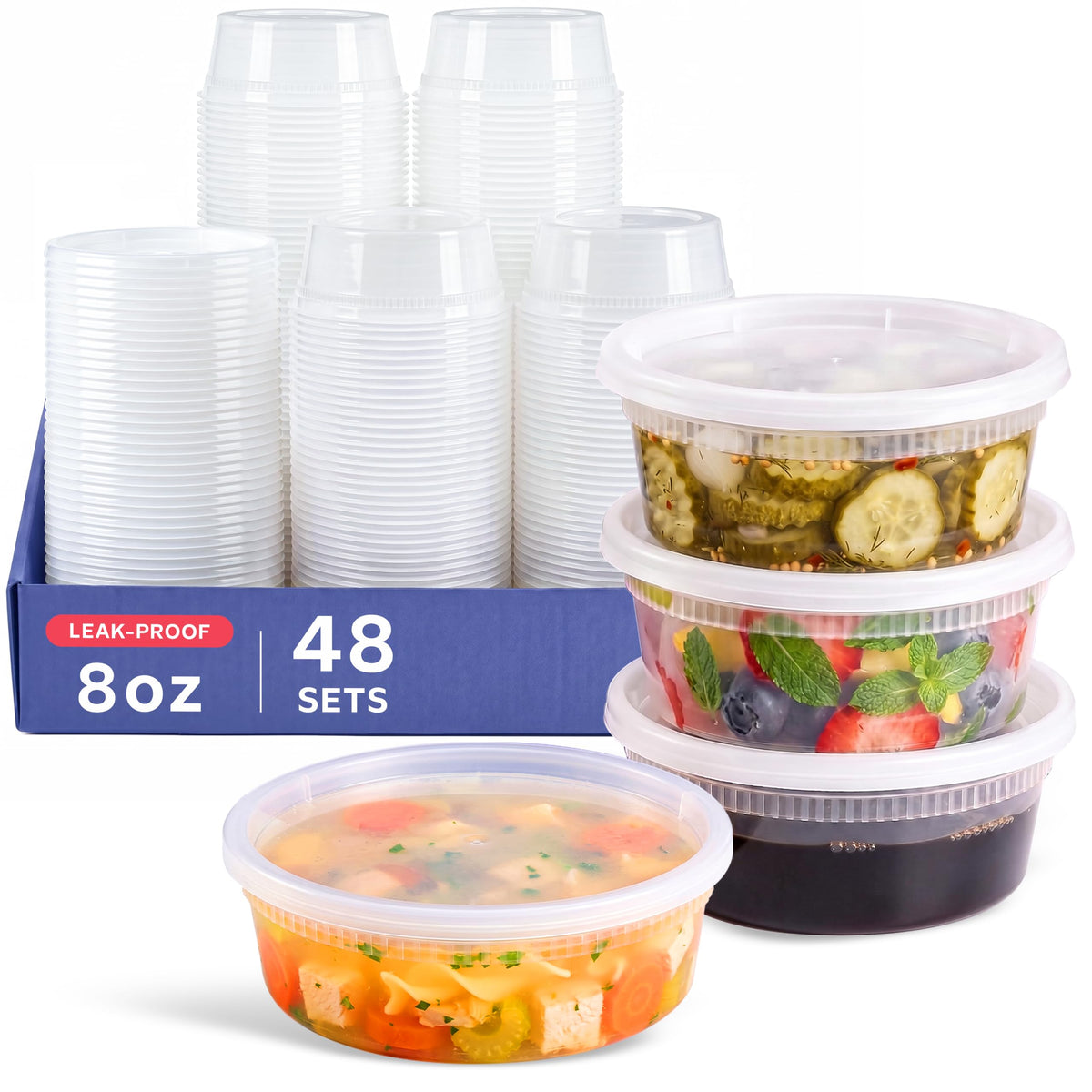GUSTO 32 oz Plastic Deli Containers with Lids [24 Sets] Food Storage