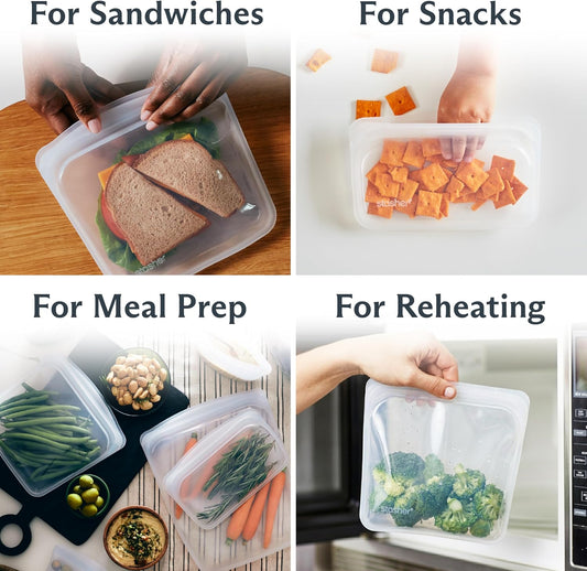Stasher Premium Reusable Silicone Food Storage Bags, 4-Pack, Clear
